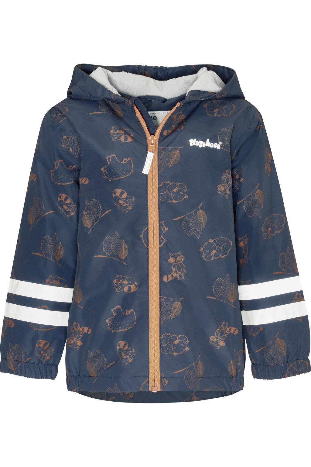 Blauwe jongens Playshoes regenjas van polyester met lange mouwen, capuchon en ritssluiting