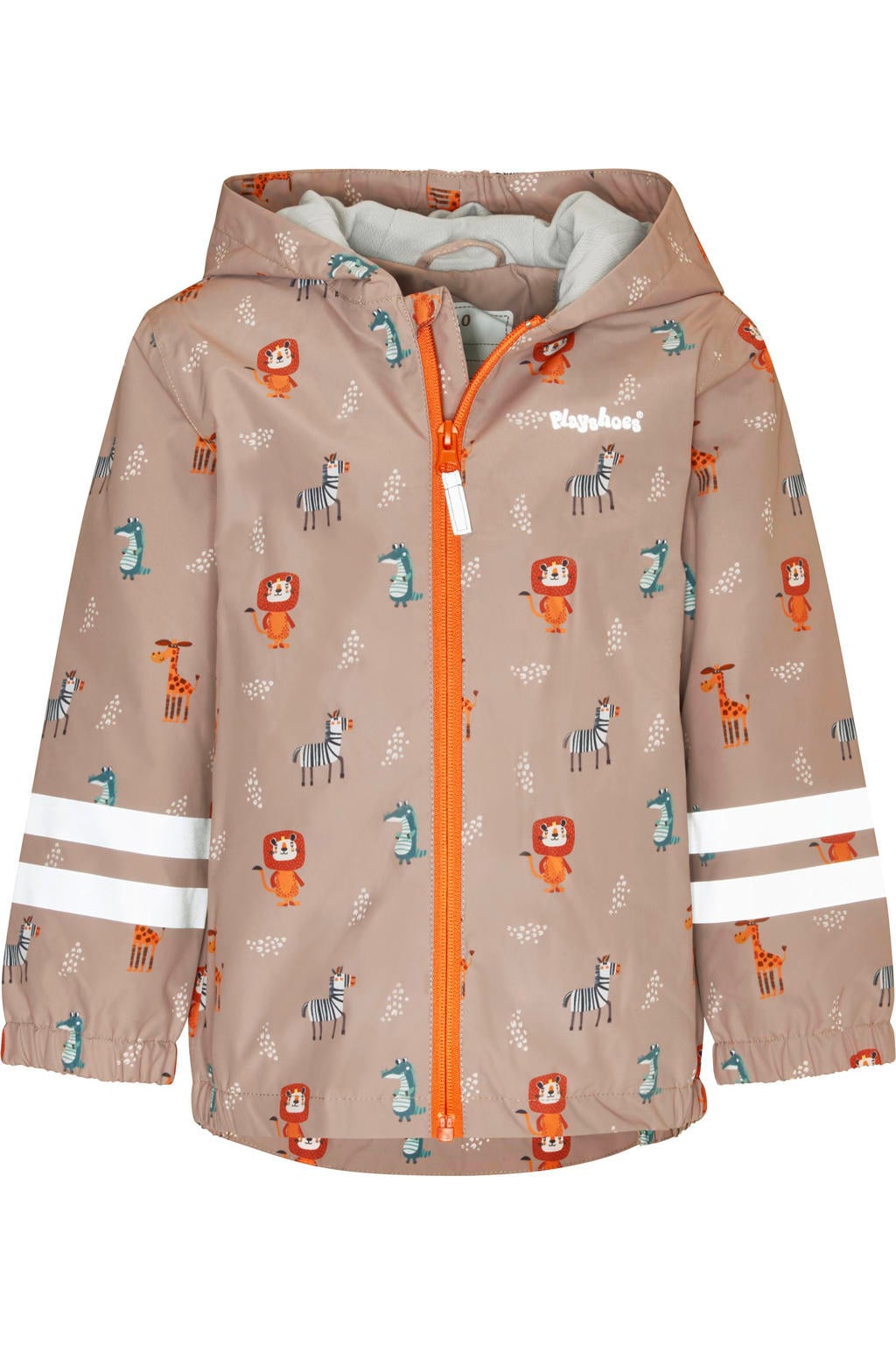 Lichtbruine jongens Playshoes regenjas van polyester met lange mouwen, capuchon en ritssluiting