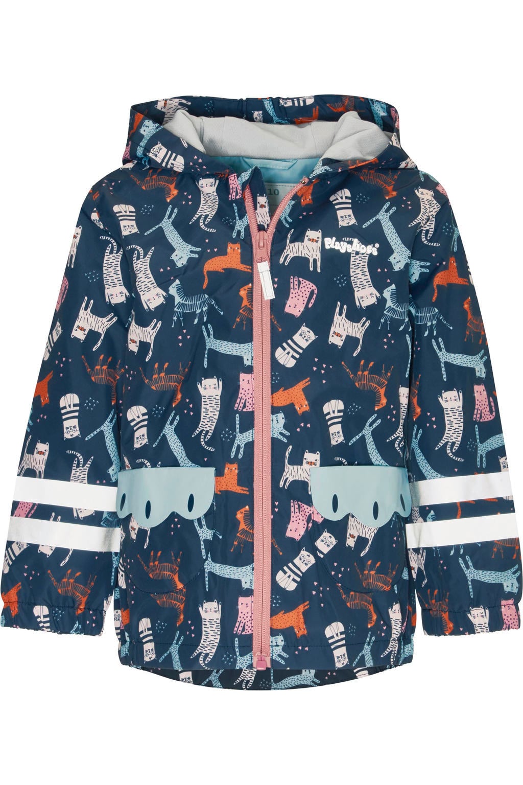Donkerblauwe jongens en meisjes Playshoes regenjas van polyester met lange mouwen en ritssluiting