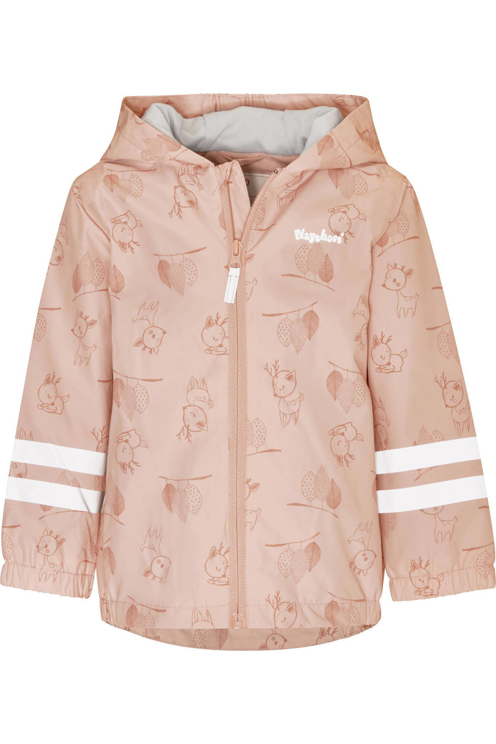 Lichtroze meisjes Playshoes regenjas van polyester met lange mouwen, capuchon en ritssluiting