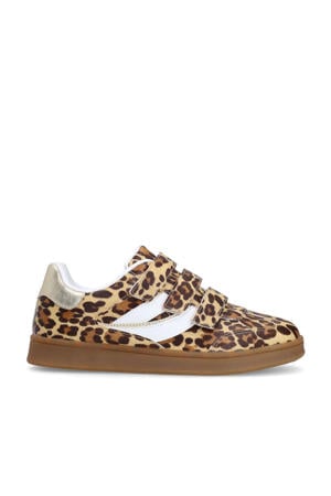 sneakers met panterprint beige/cognac