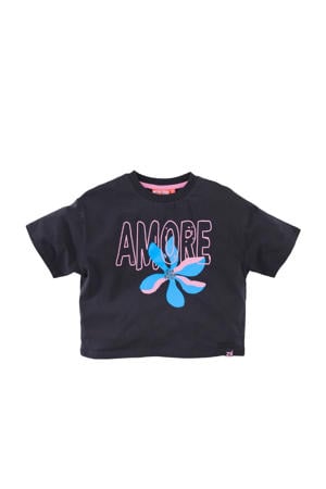T-shirt Kelcie antraciet/lichtblauw/roze
