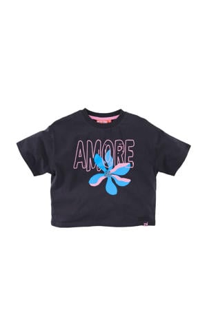 T-shirt Kelcie antraciet/lichtblauw/roze