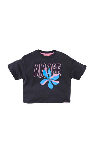 T-shirt Kelcie antraciet/lichtblauw/roze