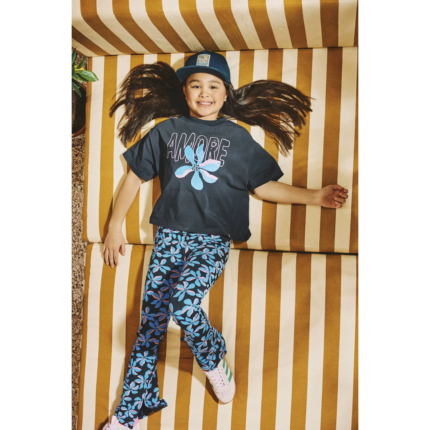 Z8 kids flared broek Loredana lichtblauw roze antraciet