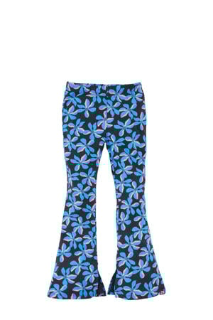 flared broek Loredana lichtblauw/roze/antraciet