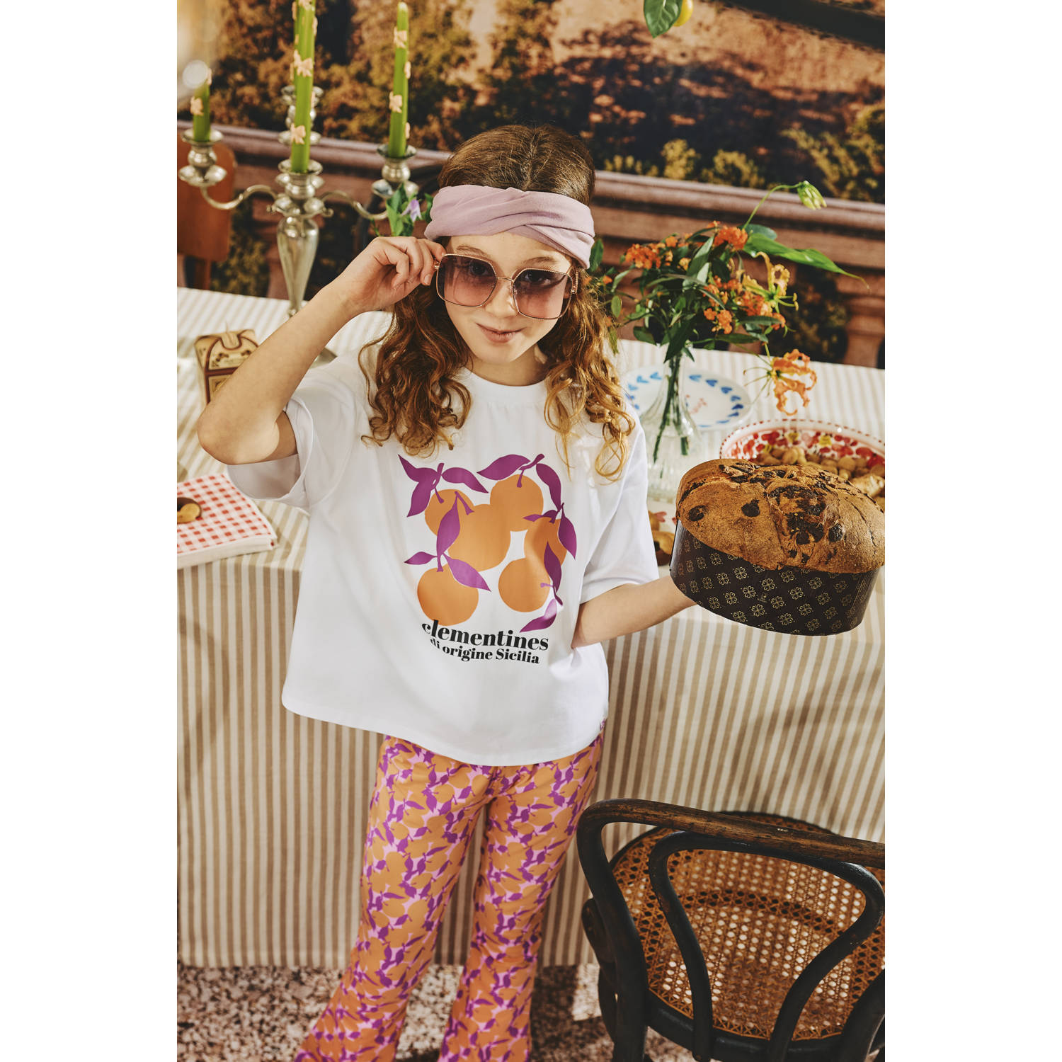 Z8 kids flared broek Nerina oranje paars