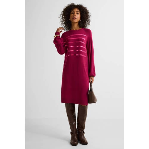 Ruby gebreide jurk met pailletten bordeauxrood afbeelding