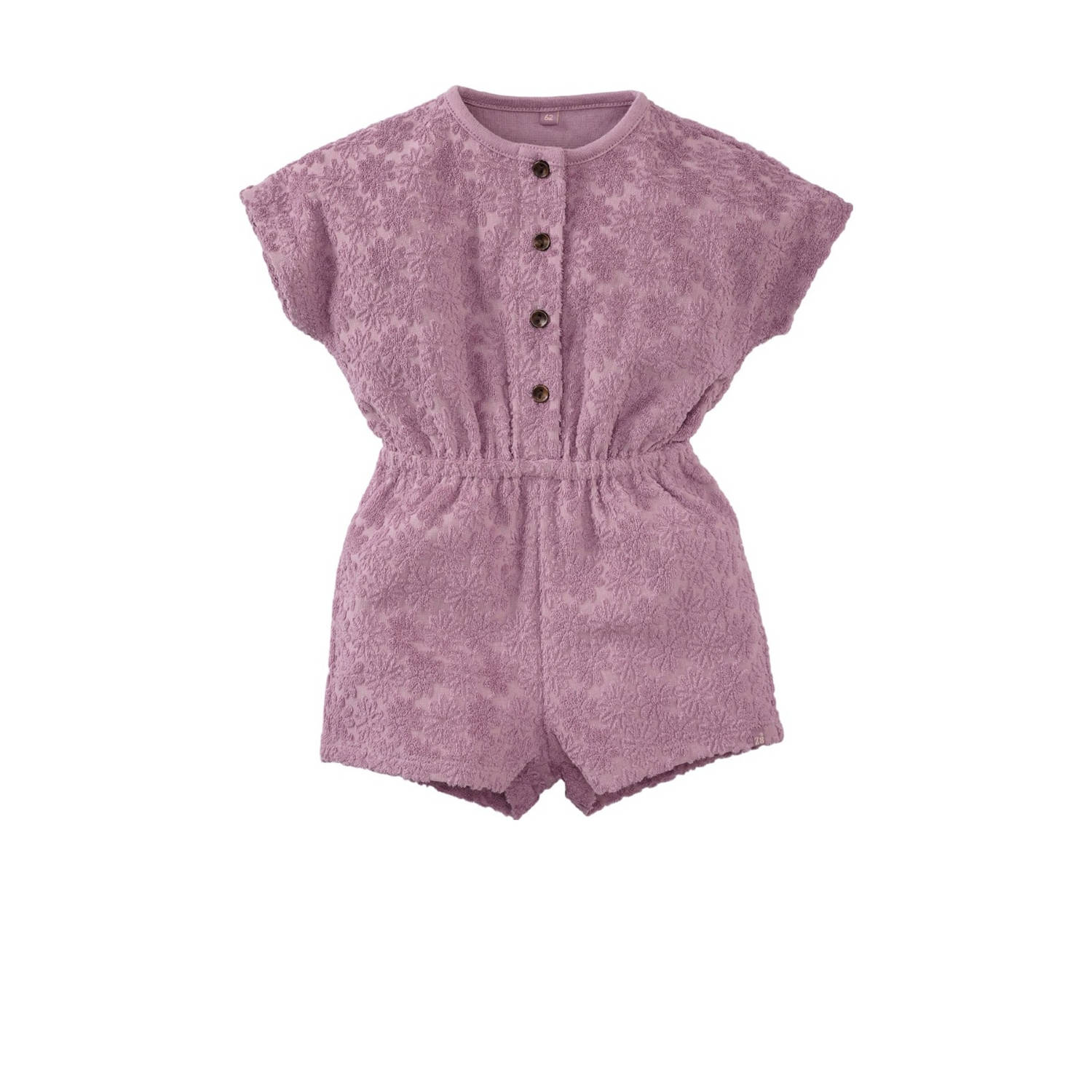 Z8 newborn playsuit Elda met bloemen textuur lavendel