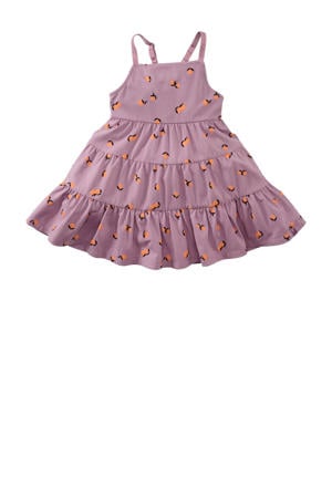 jurk Moyna met all over print lila/oranje