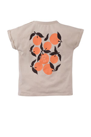 T-shirt Renardo met backprint ecru/oranje