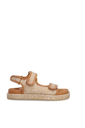 raffia sandalen beige