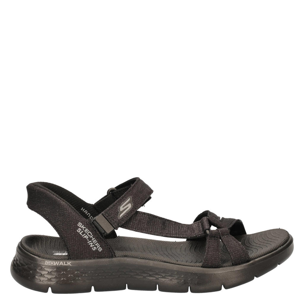Zwarte dames Skechers sandalen van textiel met klittenband
