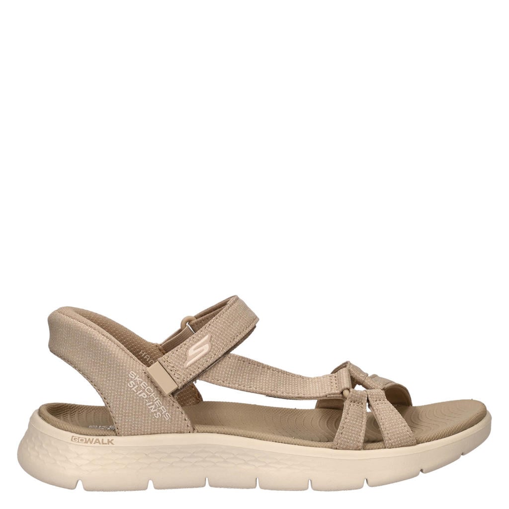 Taupe dames Skechers sandalen van textiel met klittenband