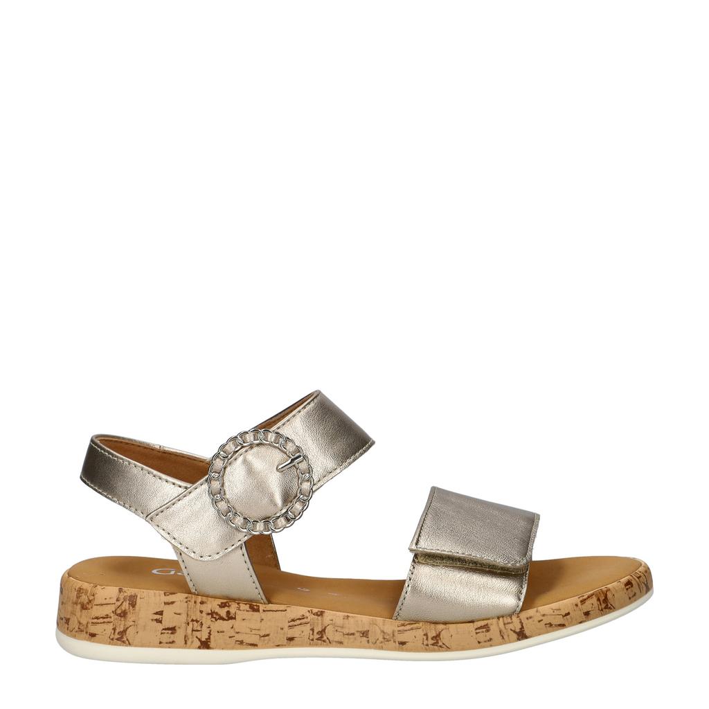 Champagne dames Gabor Comfort leren sandalen met klittenband en effen