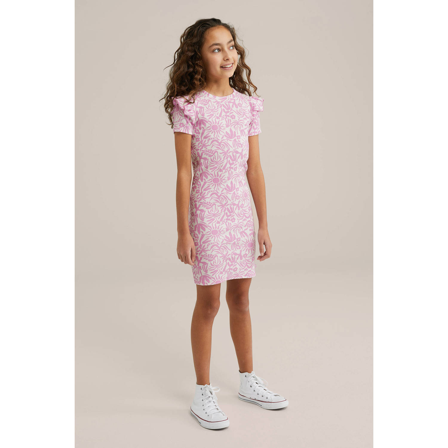 WE Fashion bodycon jurk roze wit