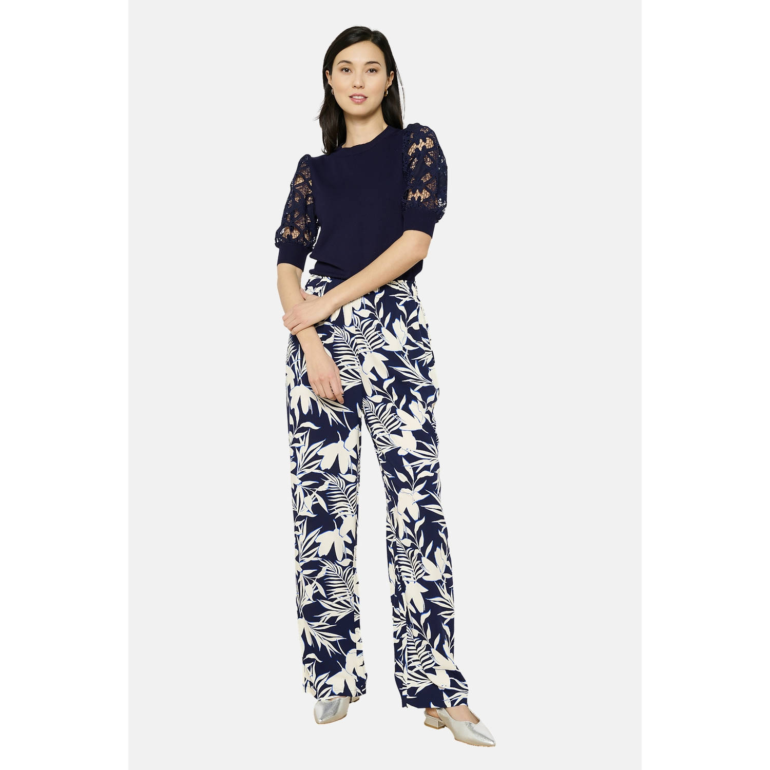 LOLALIZA wide leg high waist broek donkerblauw