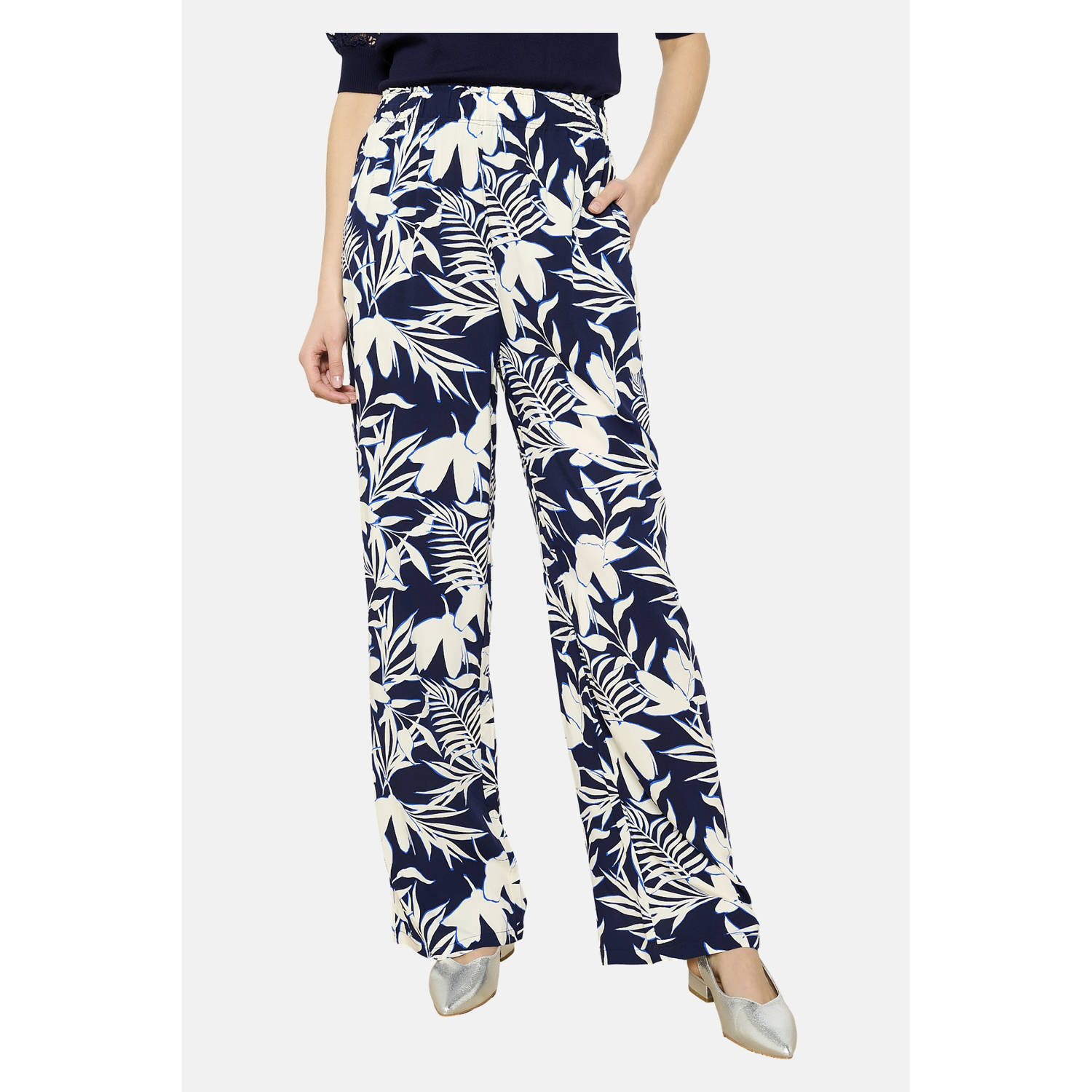 LOLALIZA wide leg high waist broek donkerblauw