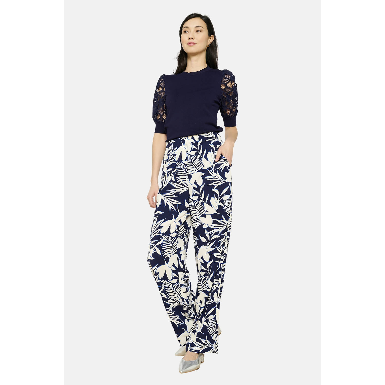 LOLALIZA wide leg high waist broek donkerblauw