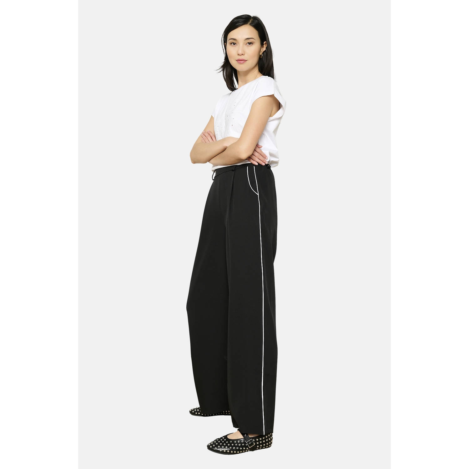 LOLALIZA wide leg high waist casual broek zwart