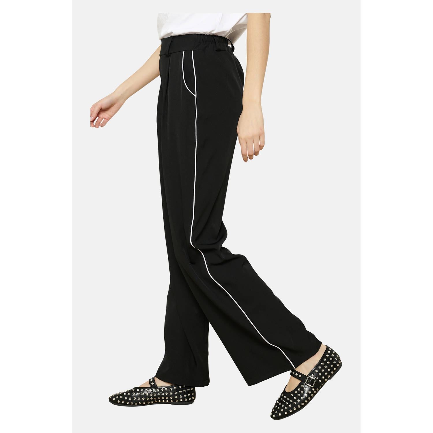 LOLALIZA wide leg high waist casual broek zwart