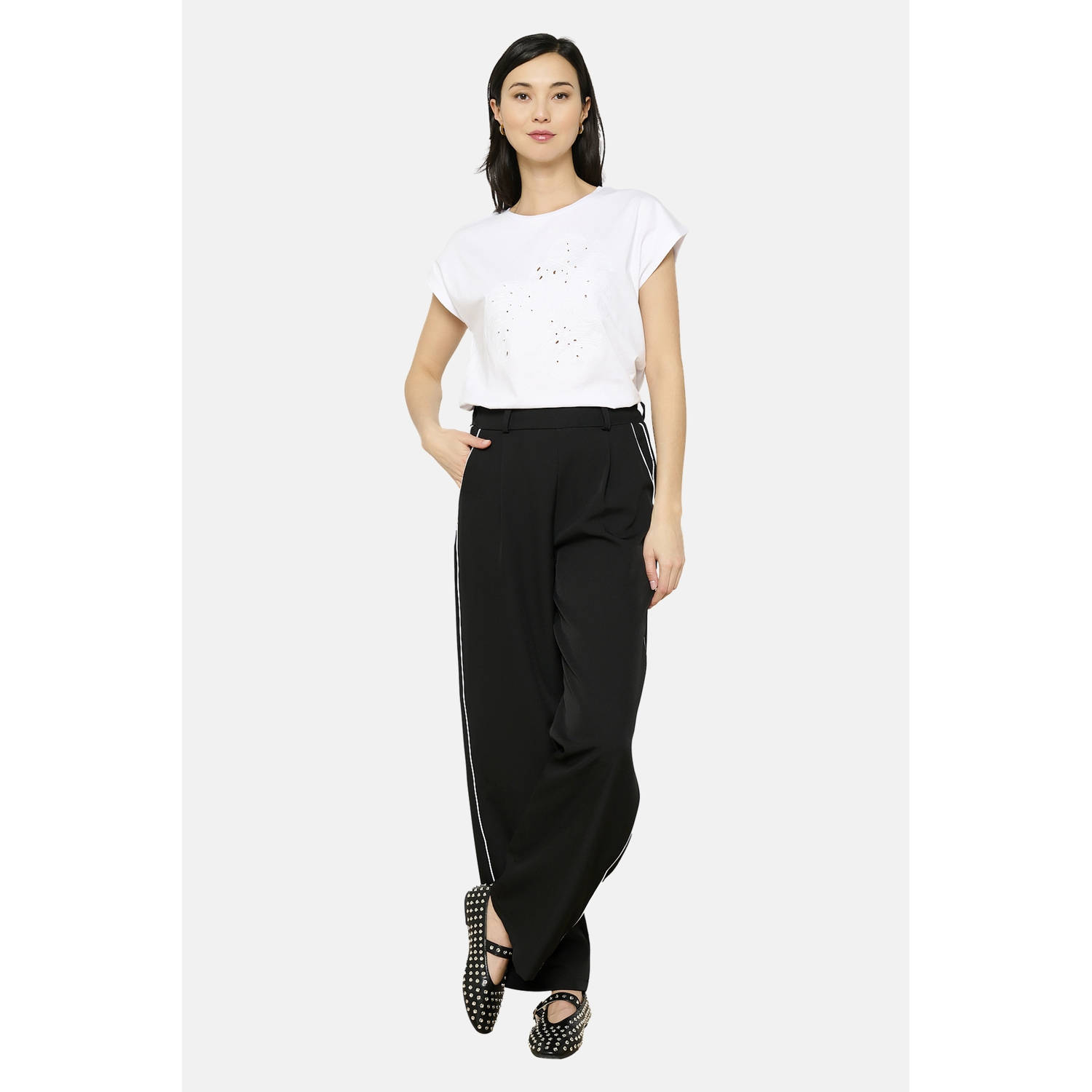 LOLALIZA wide leg high waist casual broek zwart