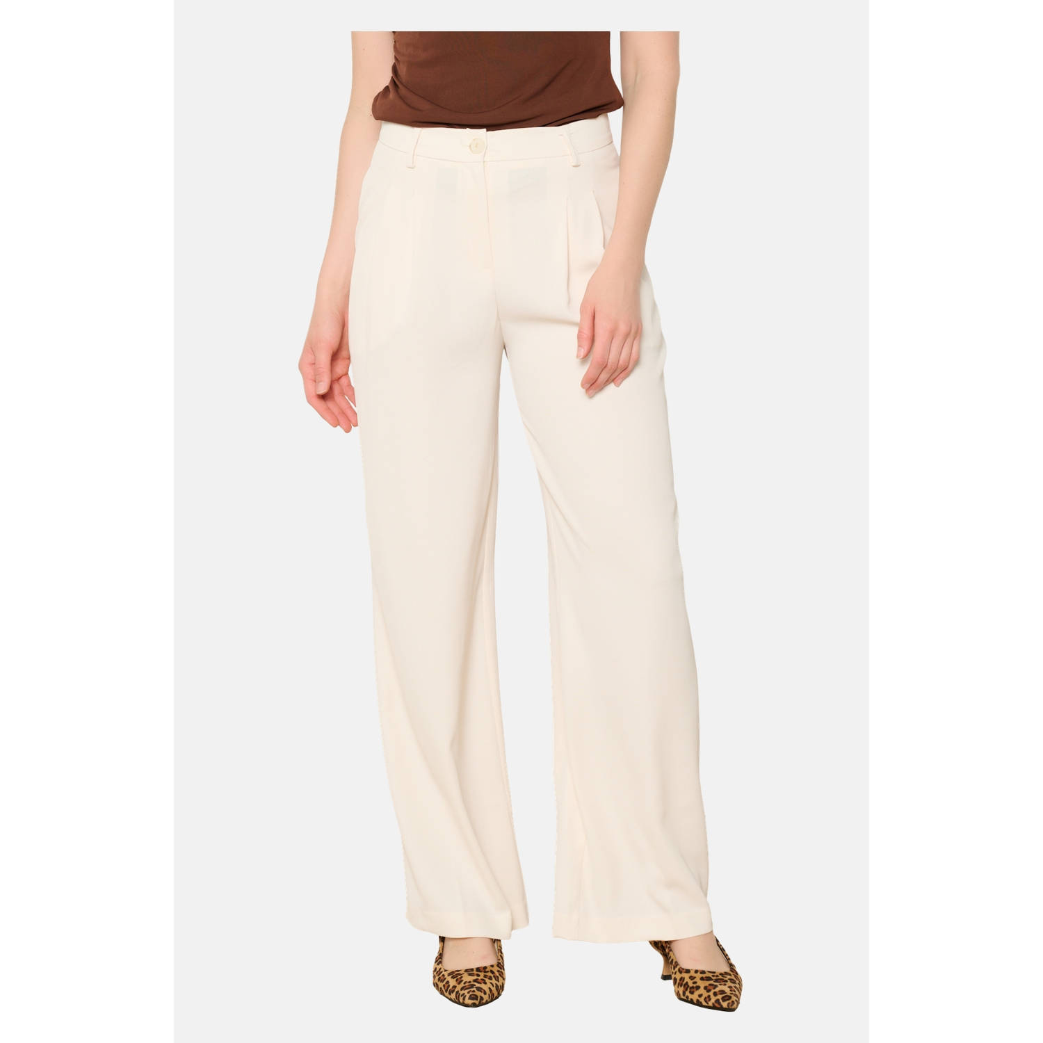 LOLALIZA wide leg high waist broek ecru