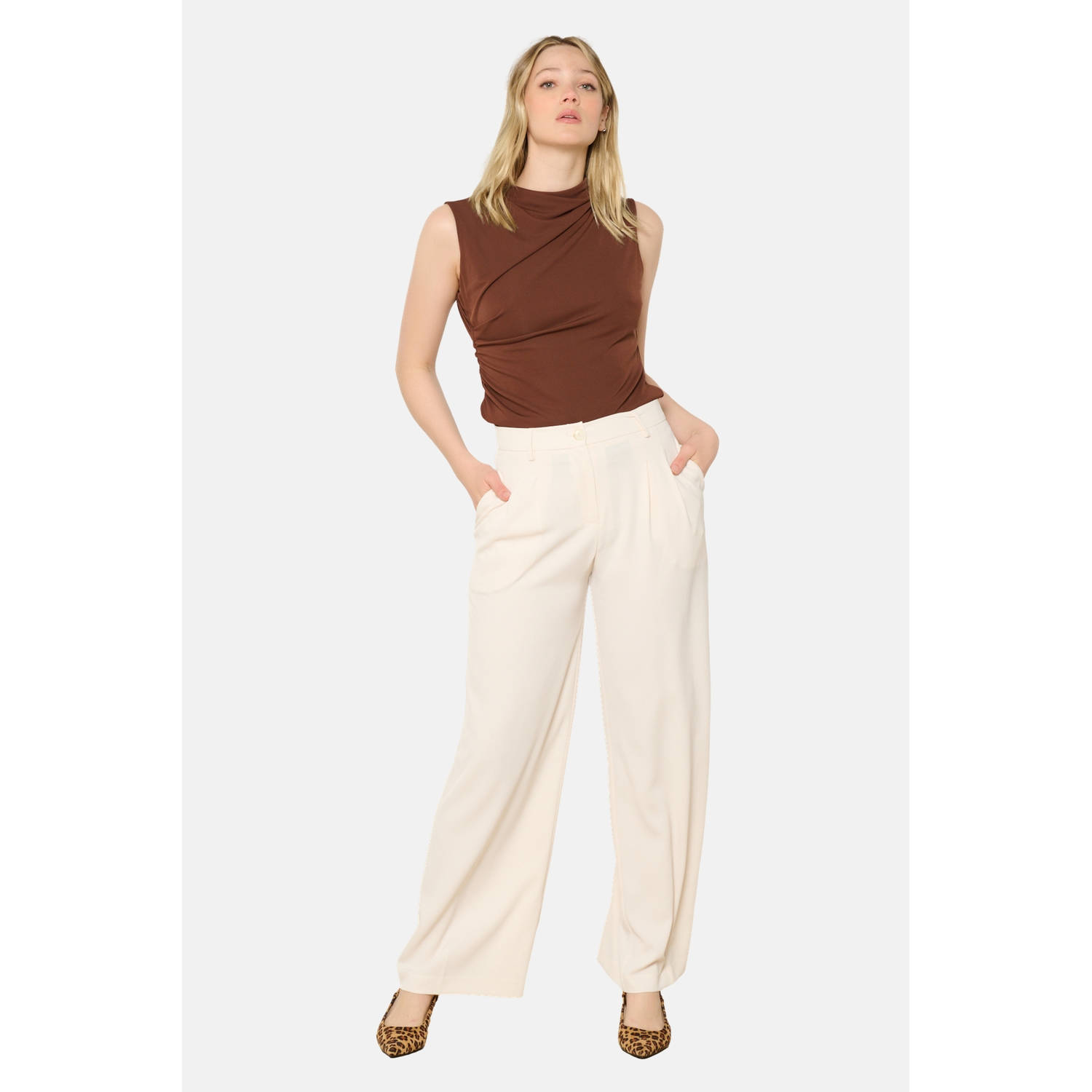 LOLALIZA wide leg high waist broek ecru