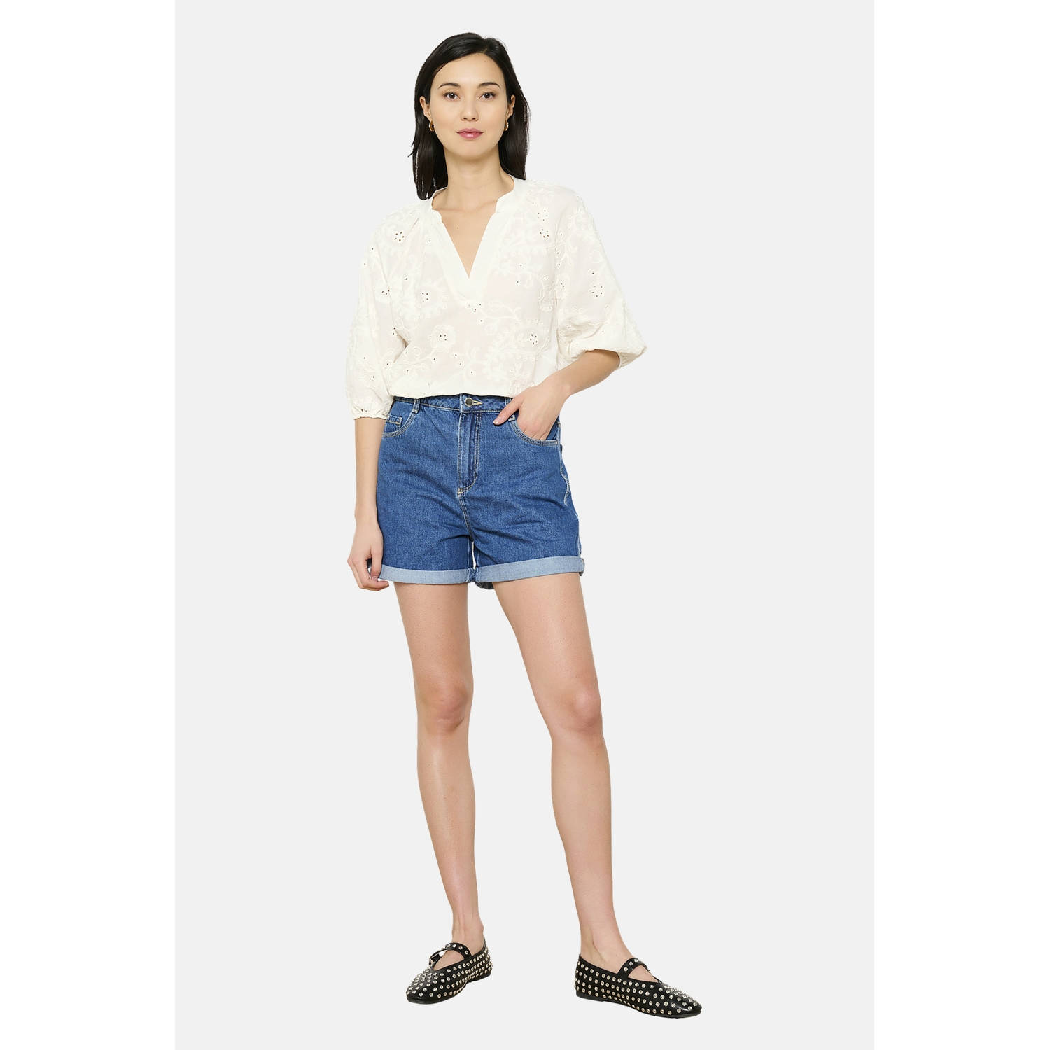 LOLALIZA regular high waist denim short dark blue denim