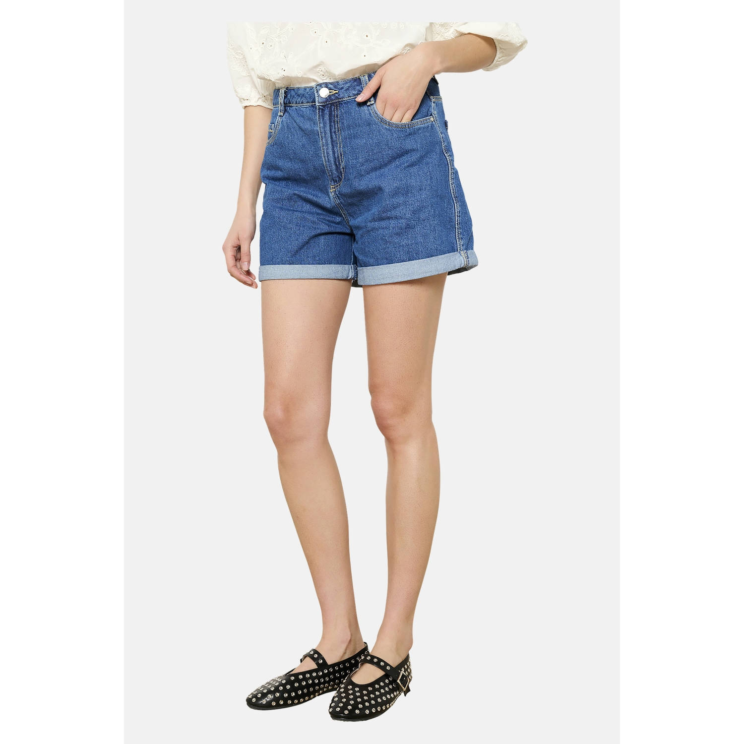 LOLALIZA regular high waist denim short dark blue denim