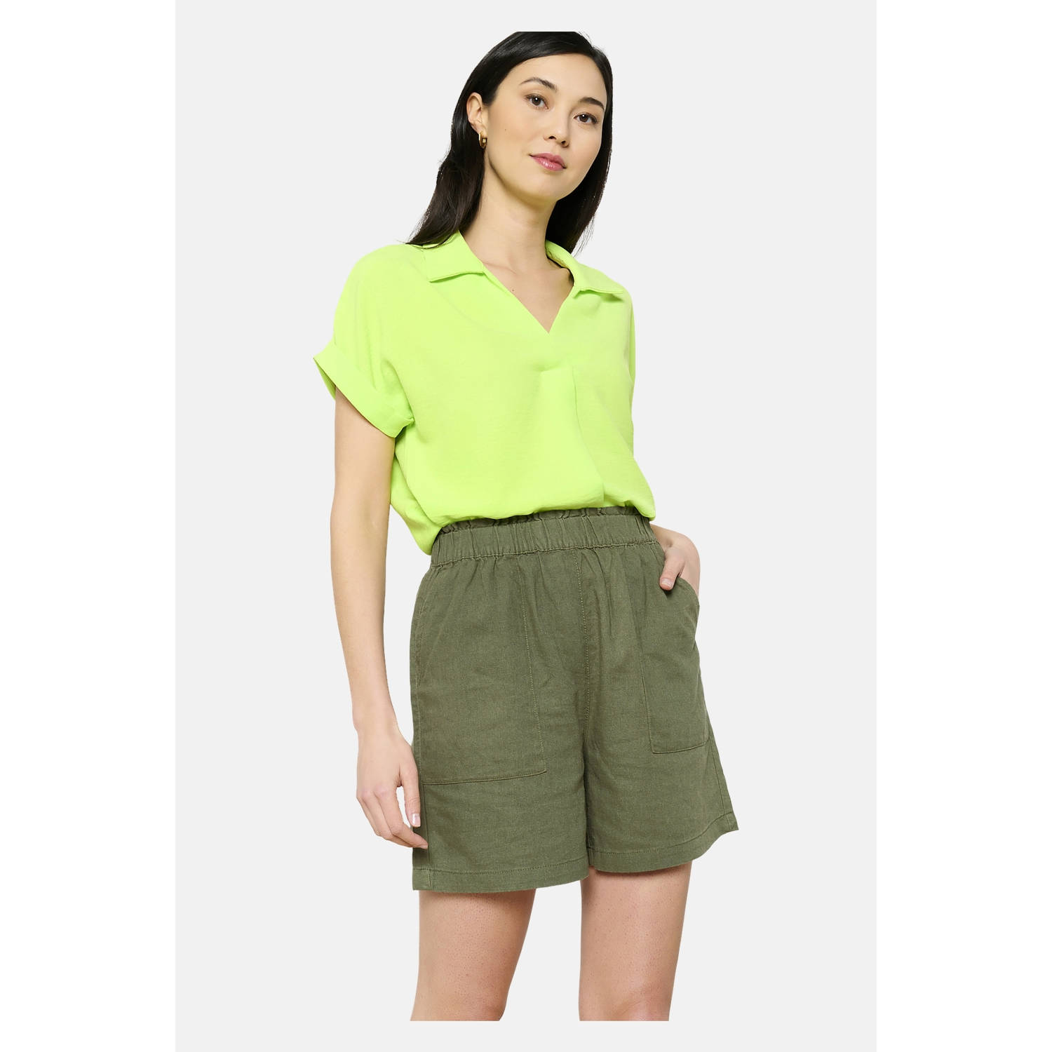 LOLALIZA wide leg high waist casual short kaki broderie