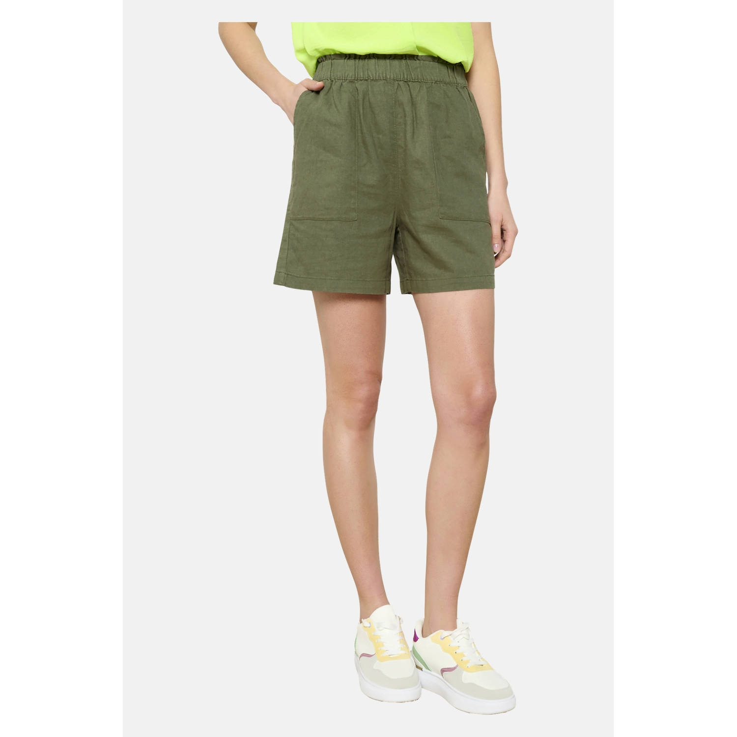 LOLALIZA wide leg high waist casual short kaki broderie