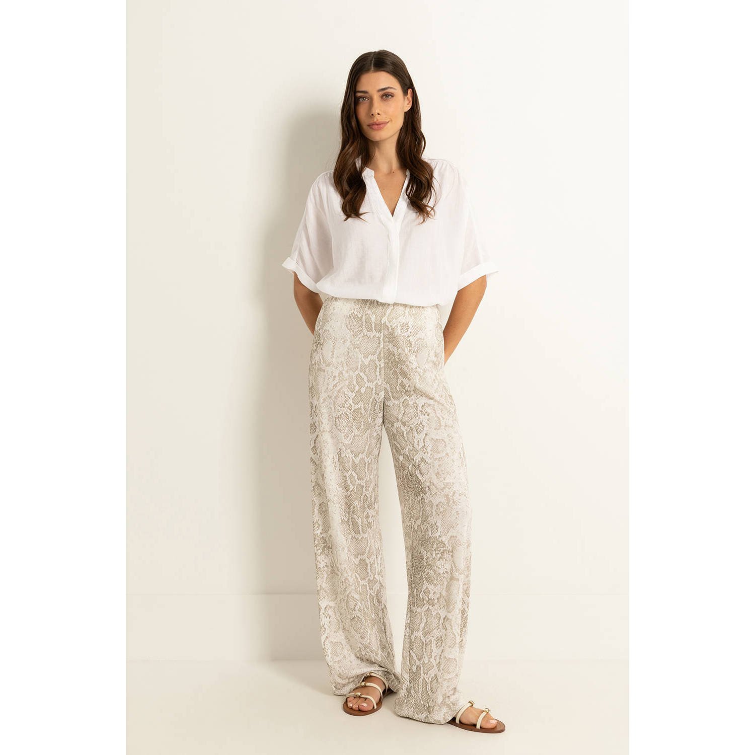 Claudia Sträter flared high waist broek beige