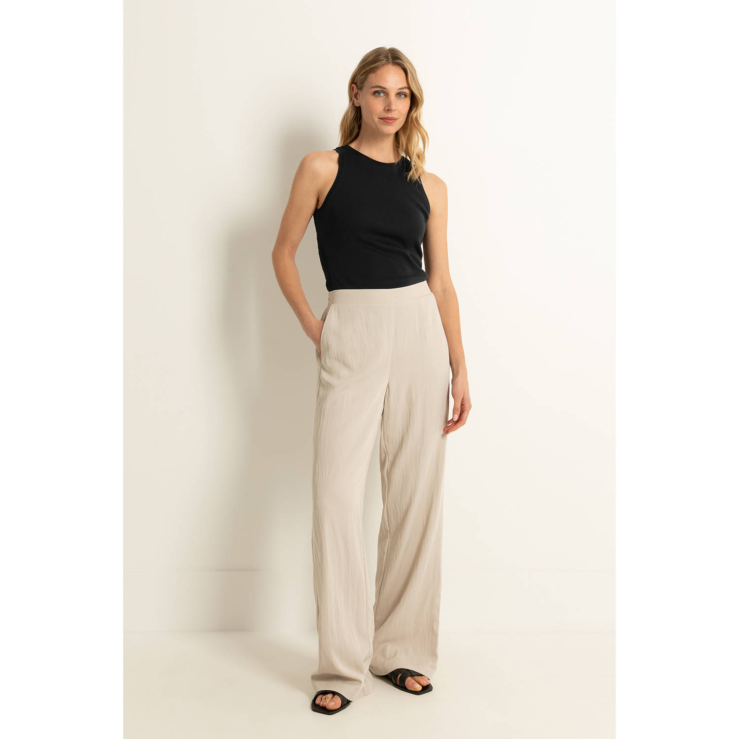 Claudia Sträter straight high waist broek ecru met glitter