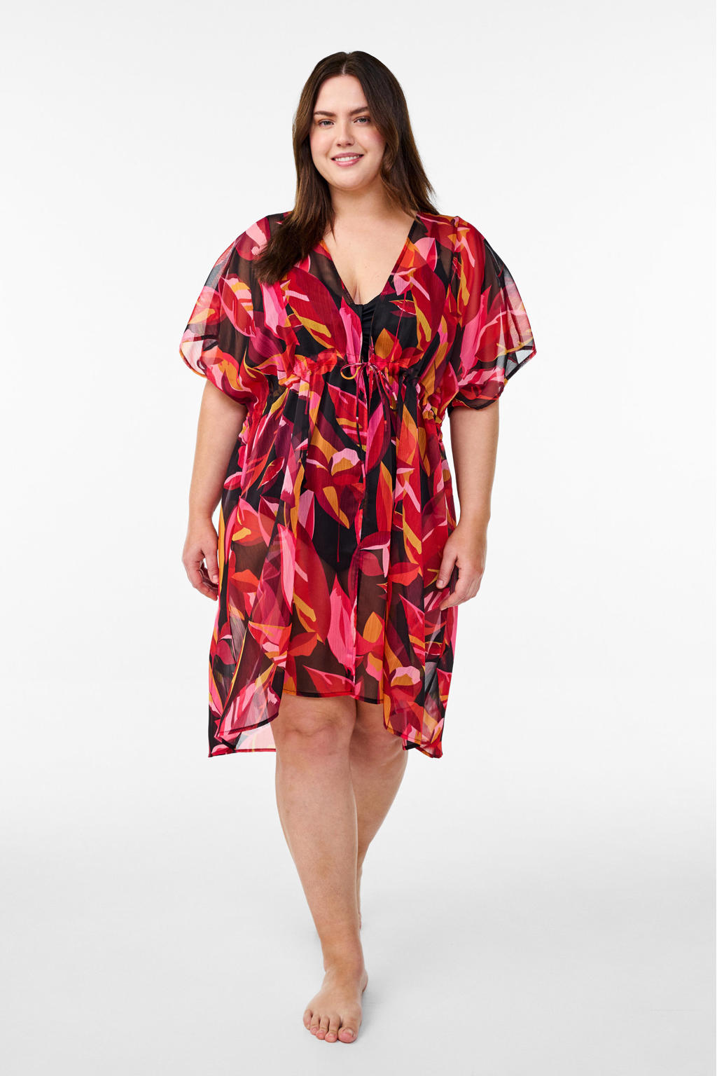 Zizzi strandtuniek SHUSI rood/zwart/roze