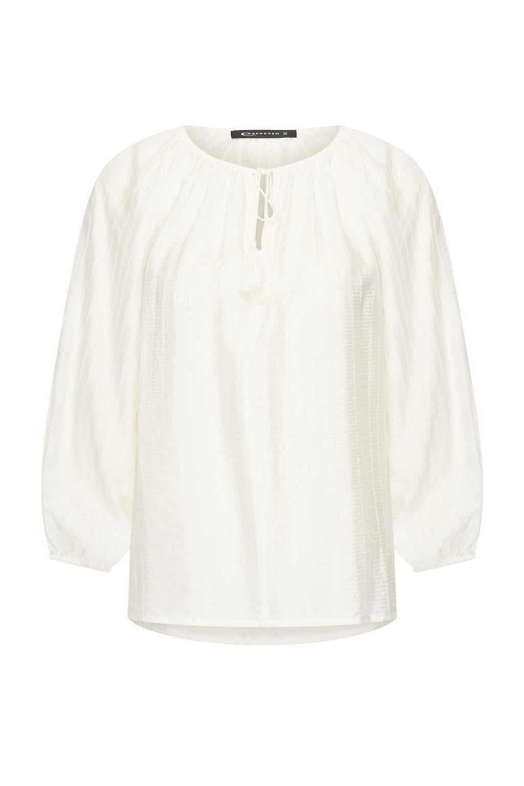 Witte dames Expresso blousetop van viscose met effen, lange mouwen, V-hals, blinde knoopsluiting en open detail