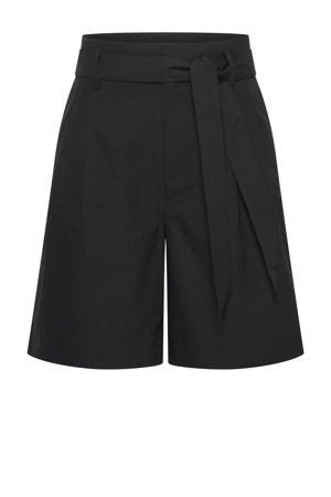 linnen straight high waist bermuda short zwart