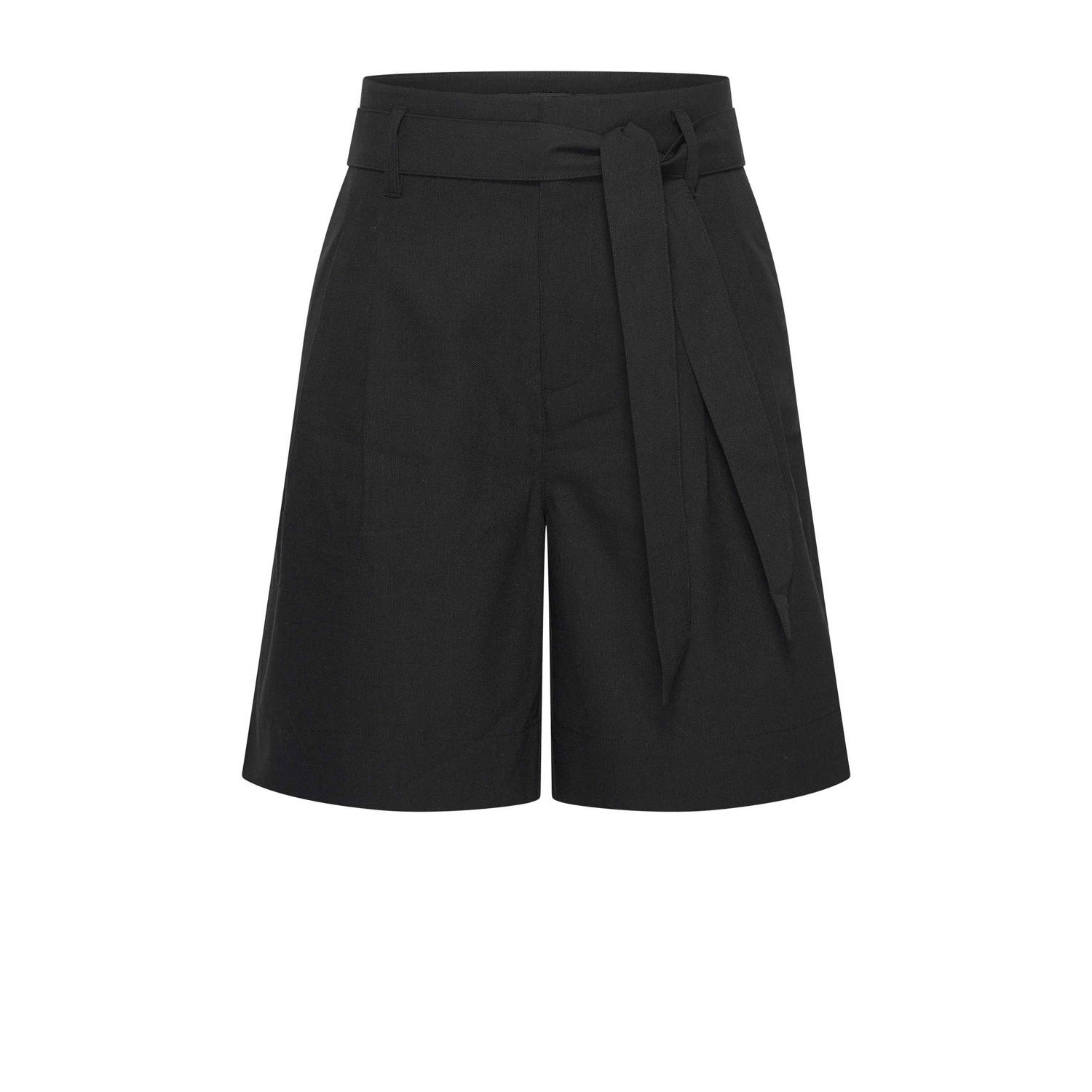 Expresso linnen straight high waist bermuda short zwart