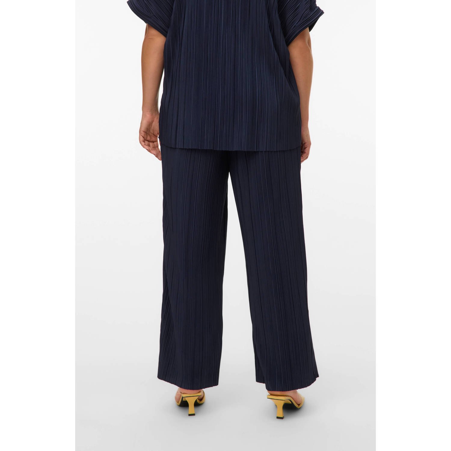 VERO MODA CURVE wide leg high waist casual broek donkerblauw