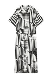 thumbnail: Zwart en witte dames VERO MODA CURVE blousejurk van viscose met korte mouwen en klassieke kraag