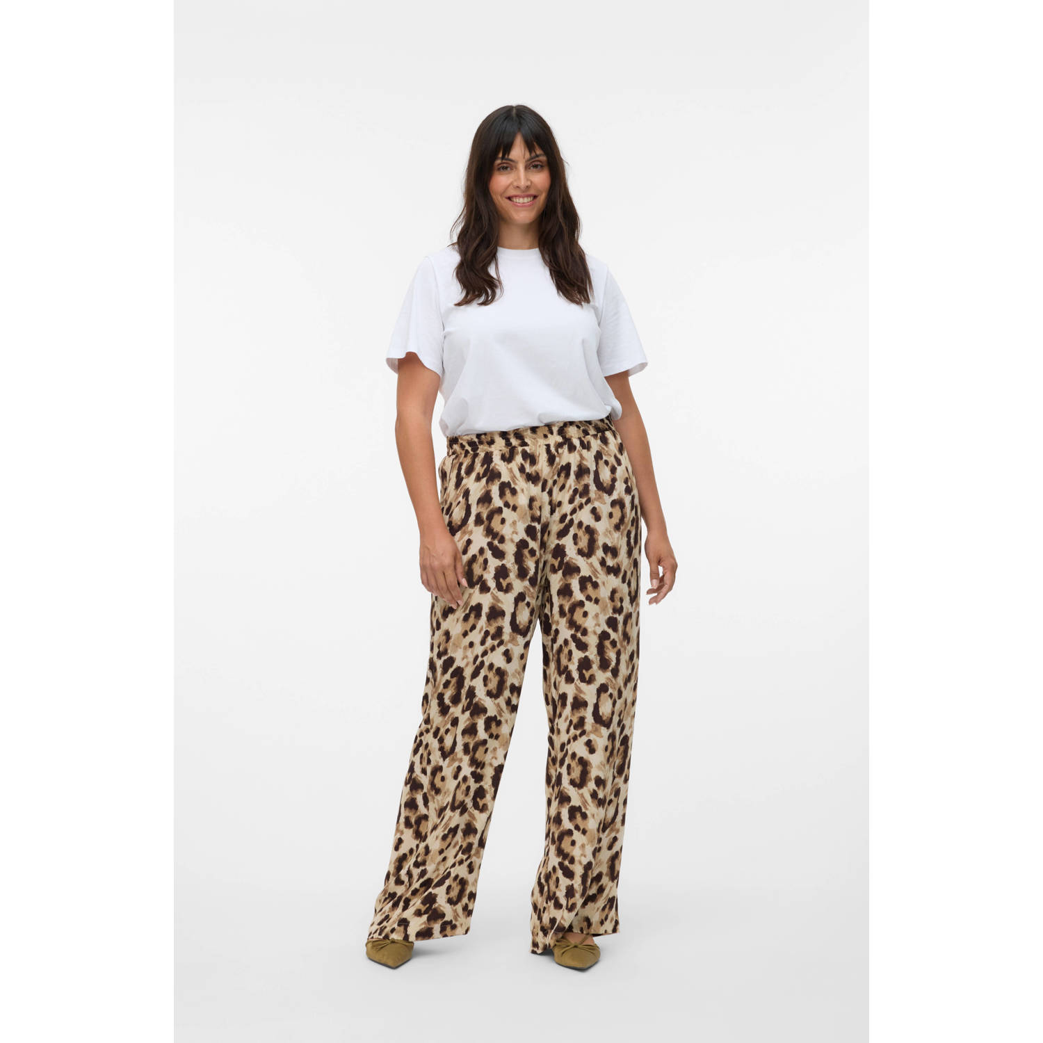 VERO MODA CURVE wide leg high waist casual broek bruin