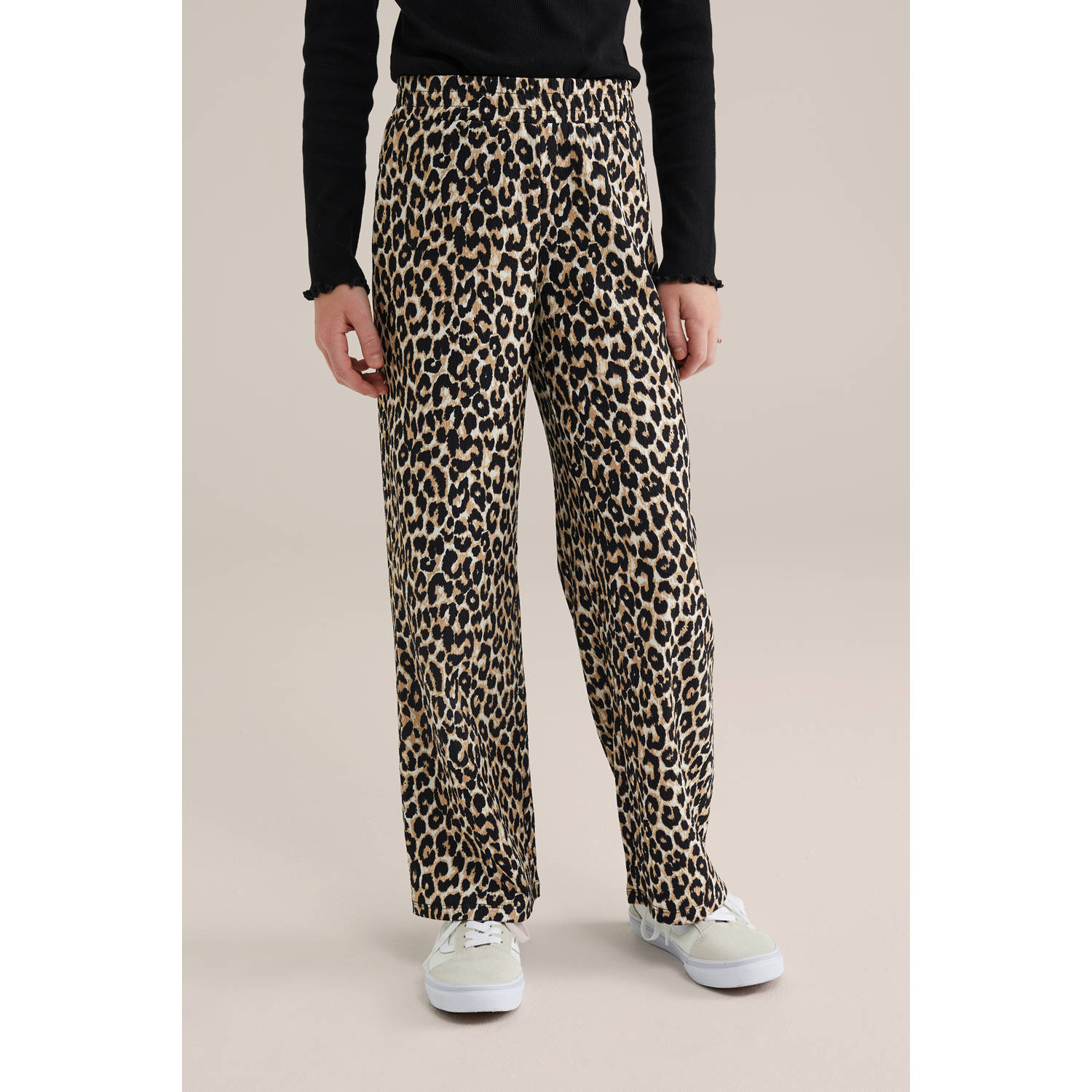 WE Fashion loose palazzo broek beige zwart