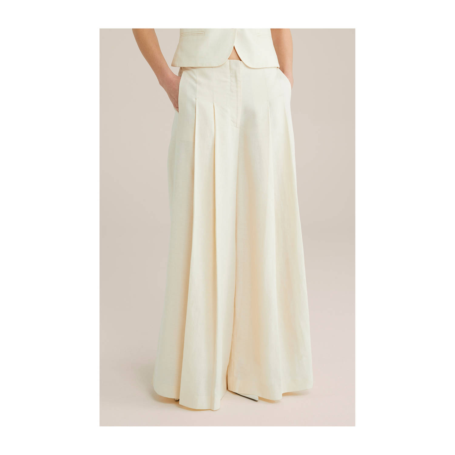 WE Fashion WE STUDIO extra wide leg broek ecru