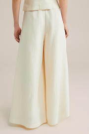 thumbnail: Ecru dames WE Fashion extra wide leg broek van linnen met high waist, ritssluiting en effen