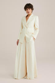 thumbnail: Ecru dames WE STUDIO extra wide leg broek van linnen met high waist, ritssluiting en effen