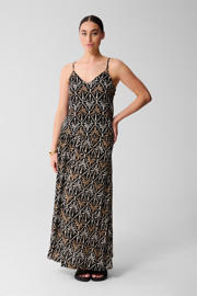 thumbnail: Zwart en bruine dames Shoeby mouwloze top van viscose met spaghettibandjes, V-hals en textuur
