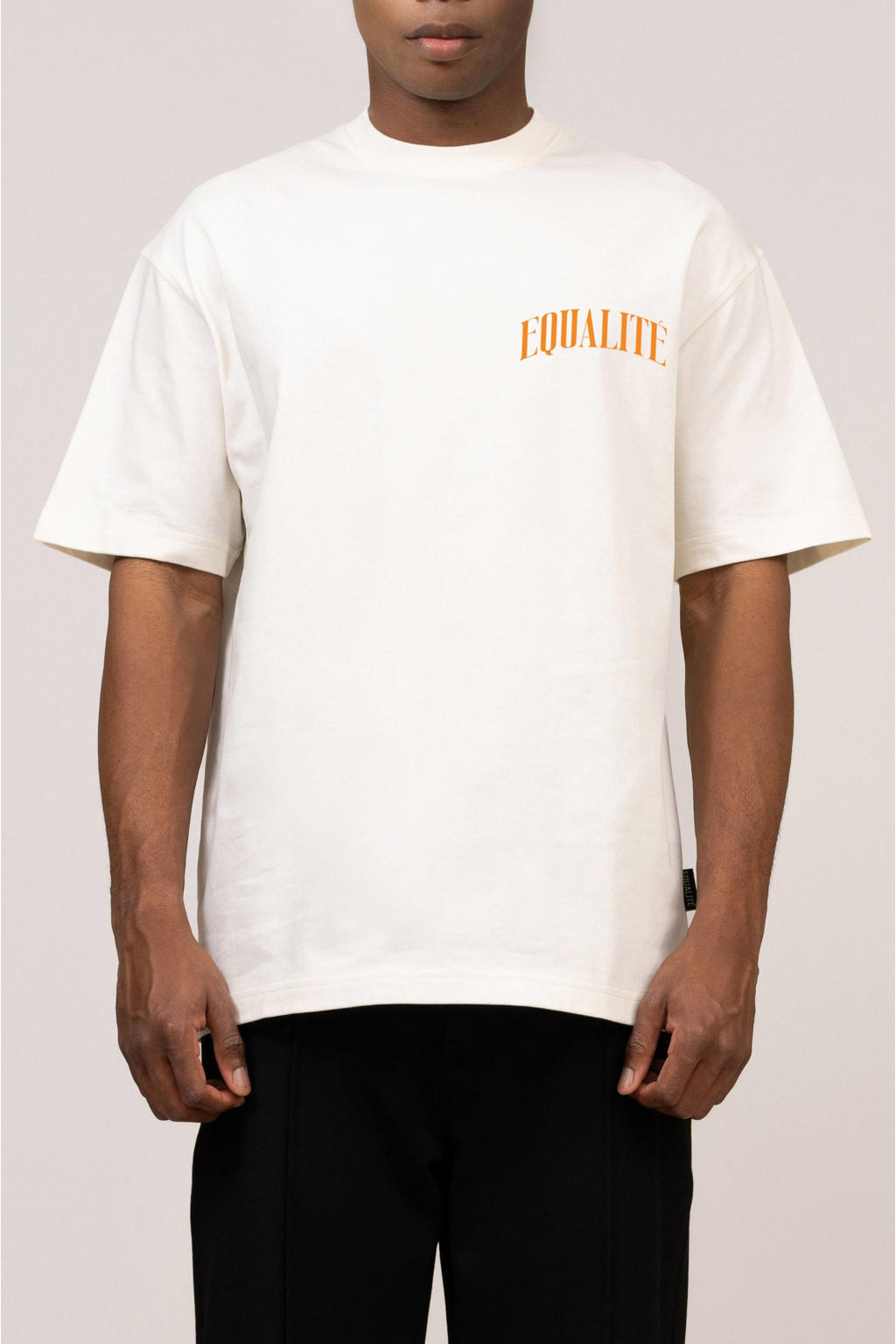 Ecru heren Equalité T-shirt van katoen met backprint, korte mouwen en ronde hals