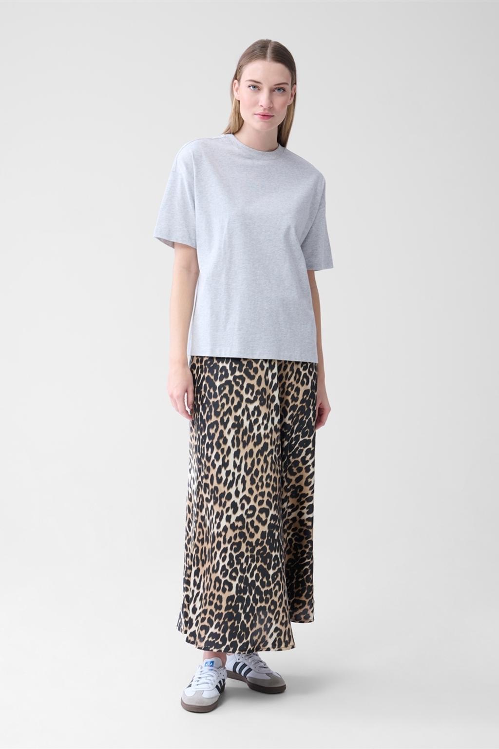 Lichtgrijze dames Shoeby T-shirt van katoen met effen, korte mouwen en ronde hals