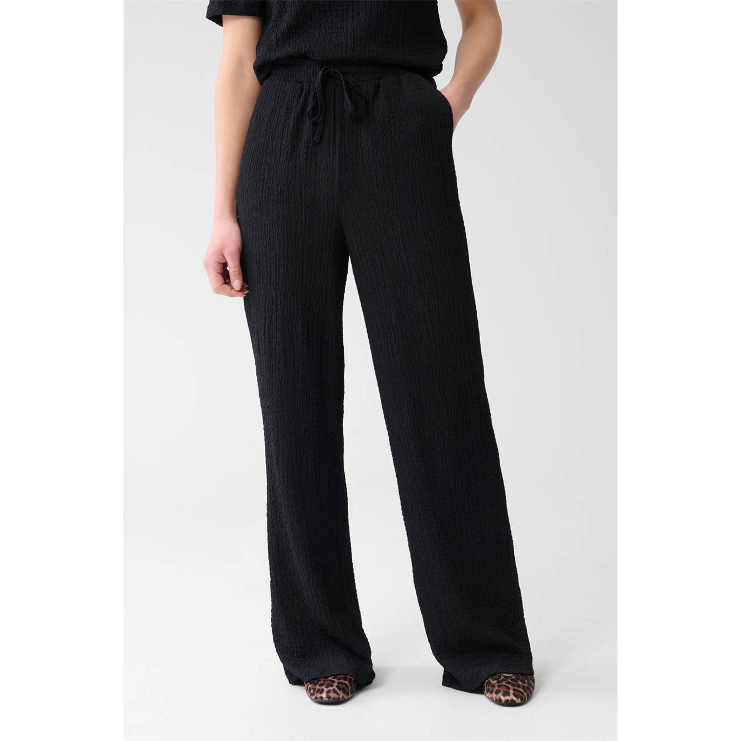 Shoeby wide leg high waist casual broek zwart