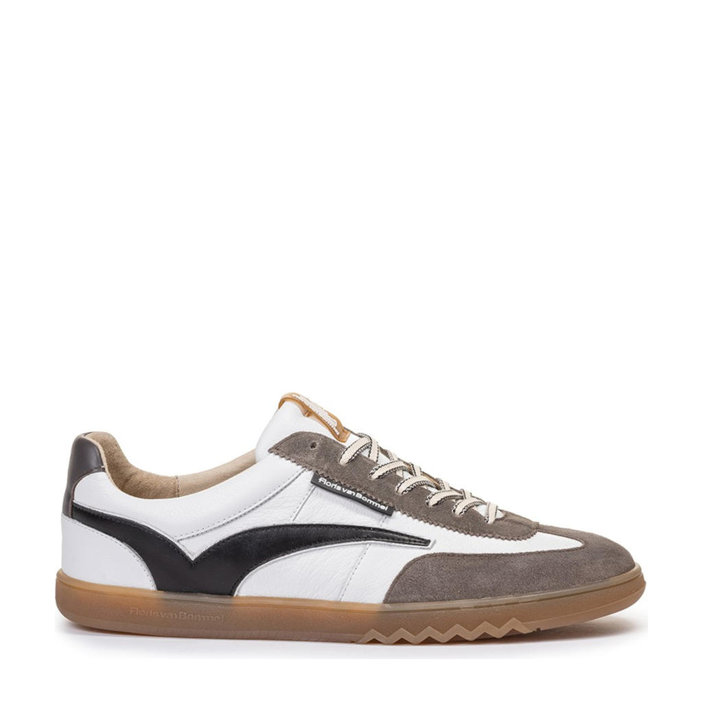 Wit en bruine heren Floris van Bommel leren sneakers met veters